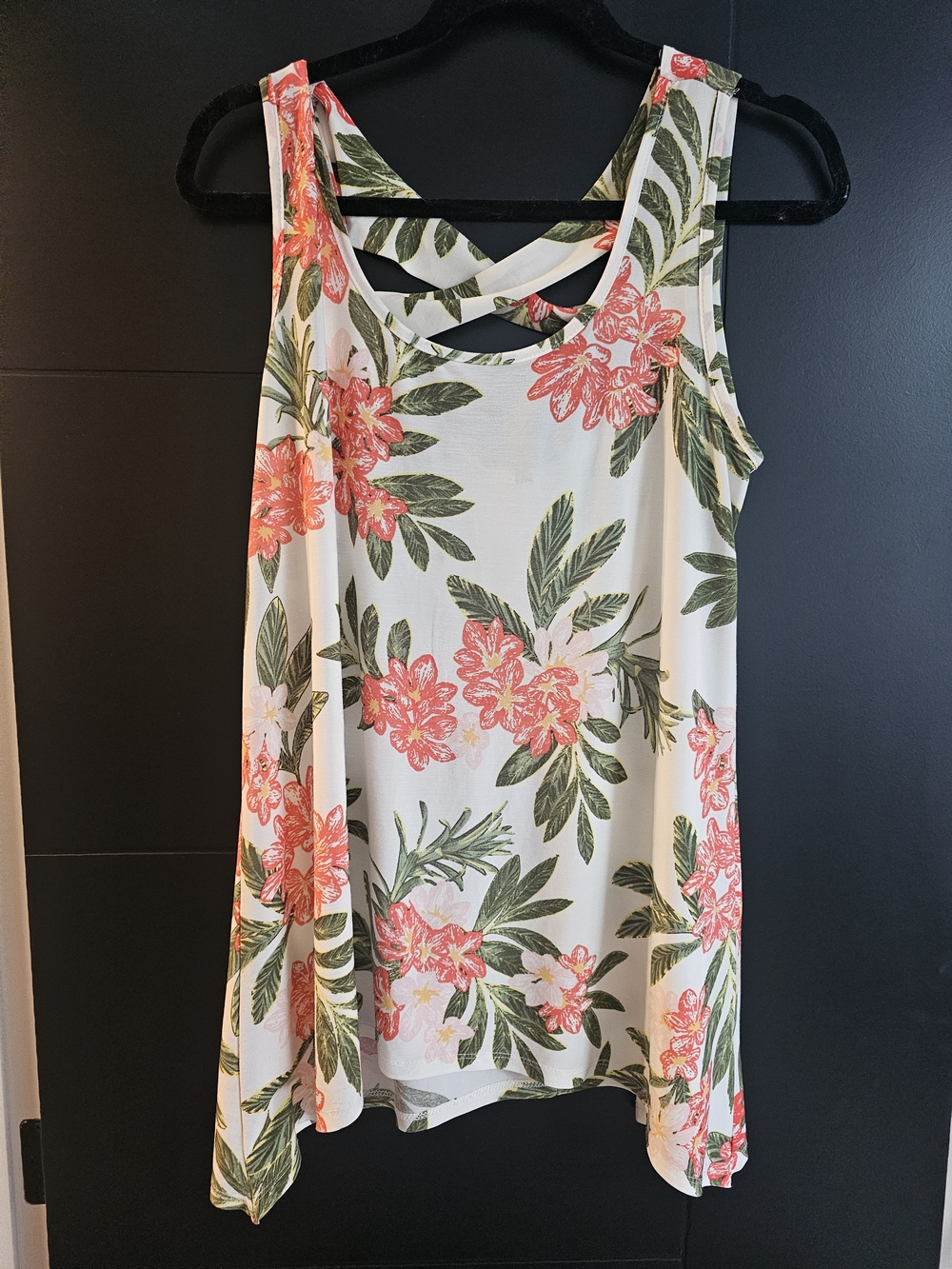 Floral Cream Tank Top with Coral Blooms